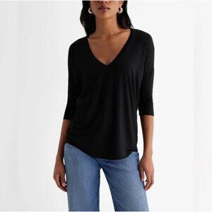 Express Black V-Neck Half Sleeve London T-Shirt XS